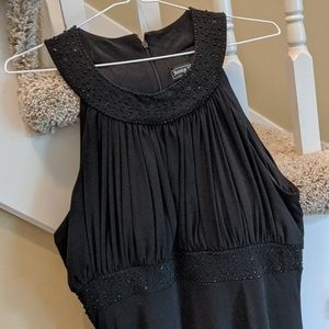 Women Black Evening Dress w/ Beaded Neck, Size 12